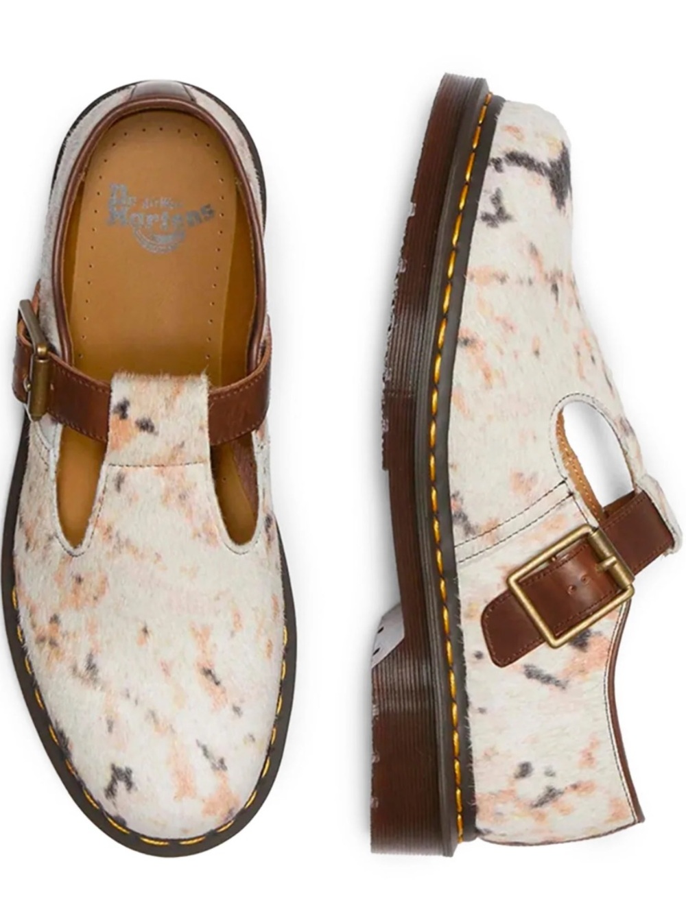 Dr. Martens T-Bar Mary Jane in Abstract Butterscotch Hair On NWB 7/7.5